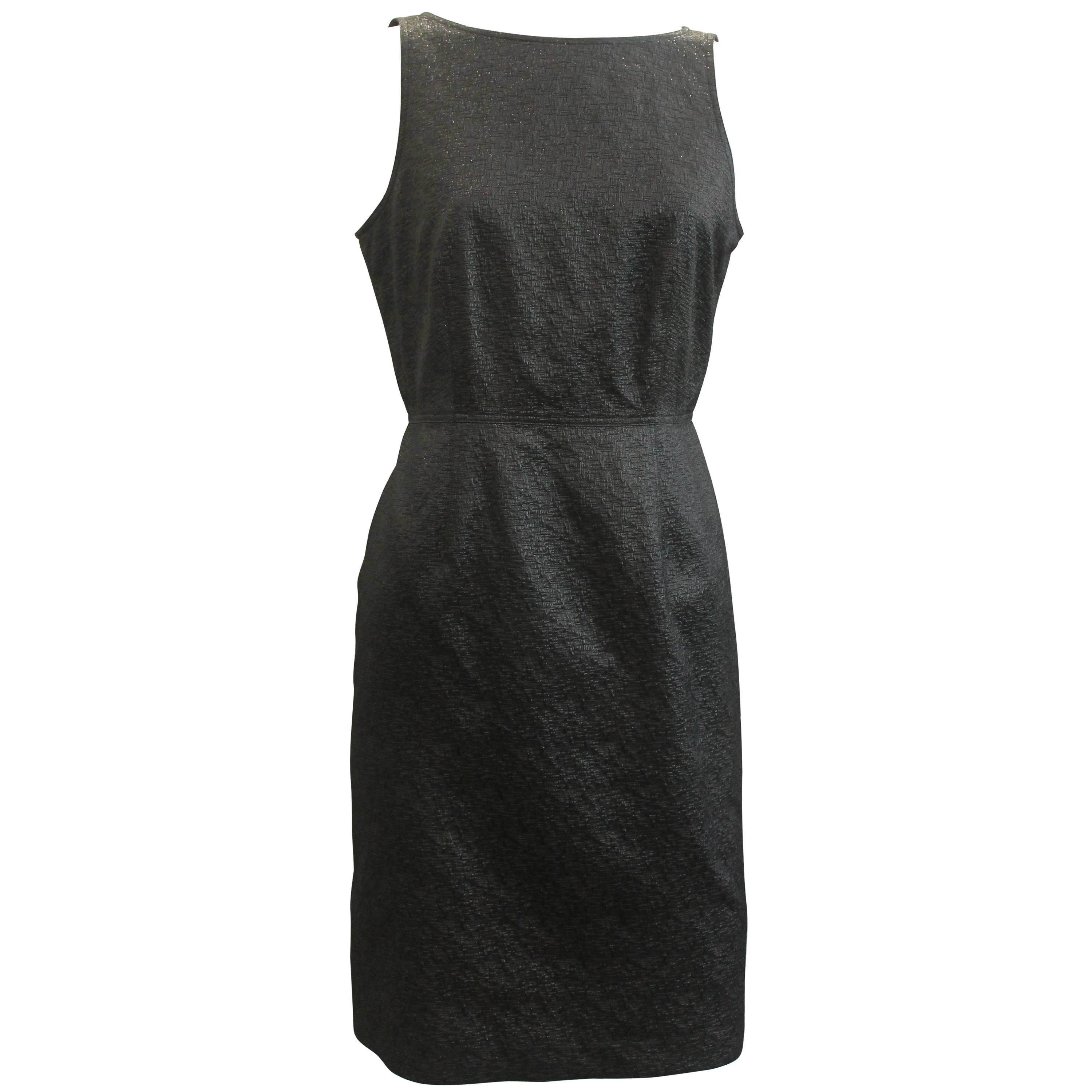 Burberry Sleeveless Fitted Metallic Charcoal Colored Polyester Brocade Dress - 6