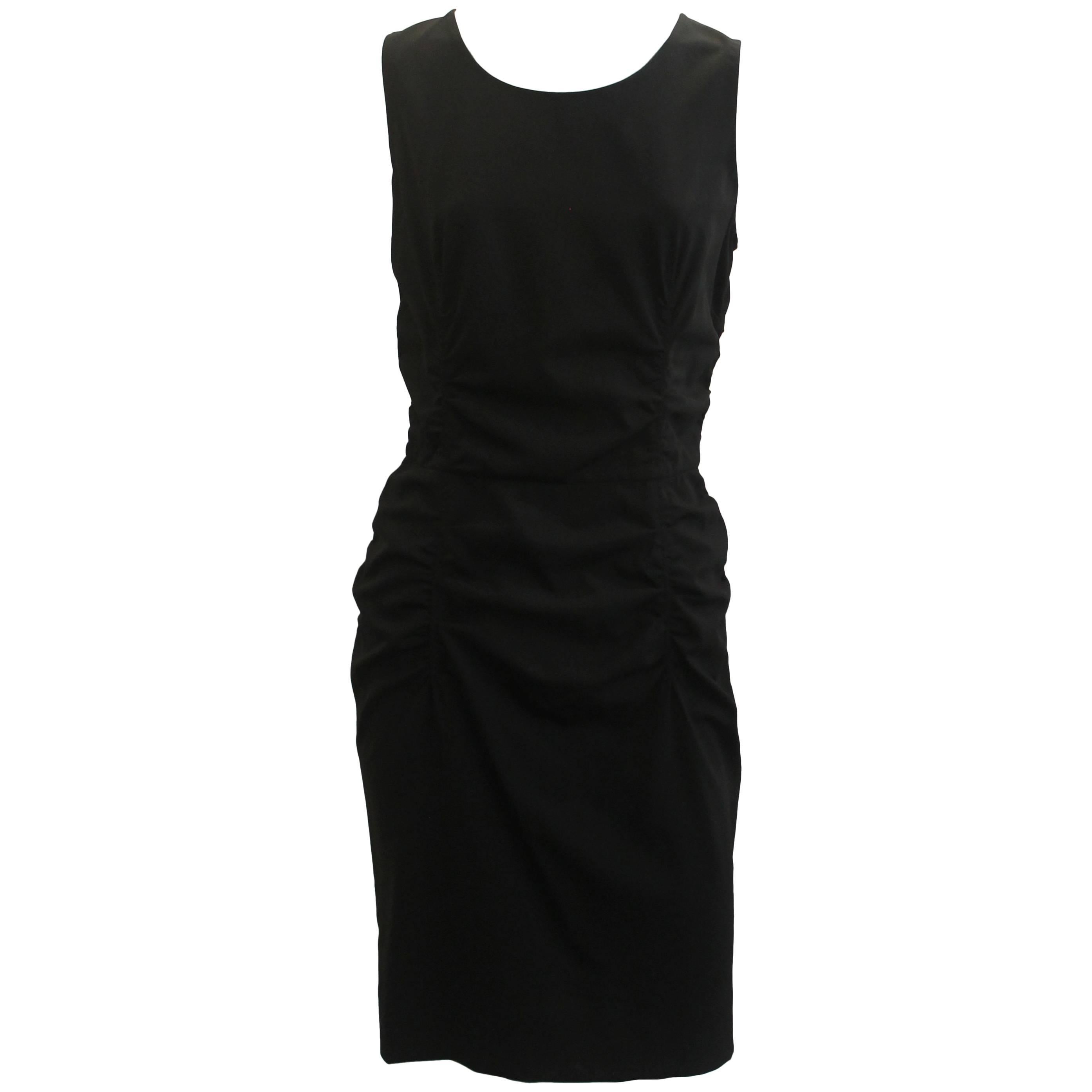 Prada Black Silk Blend Ruched Sleeveless Dress - 44