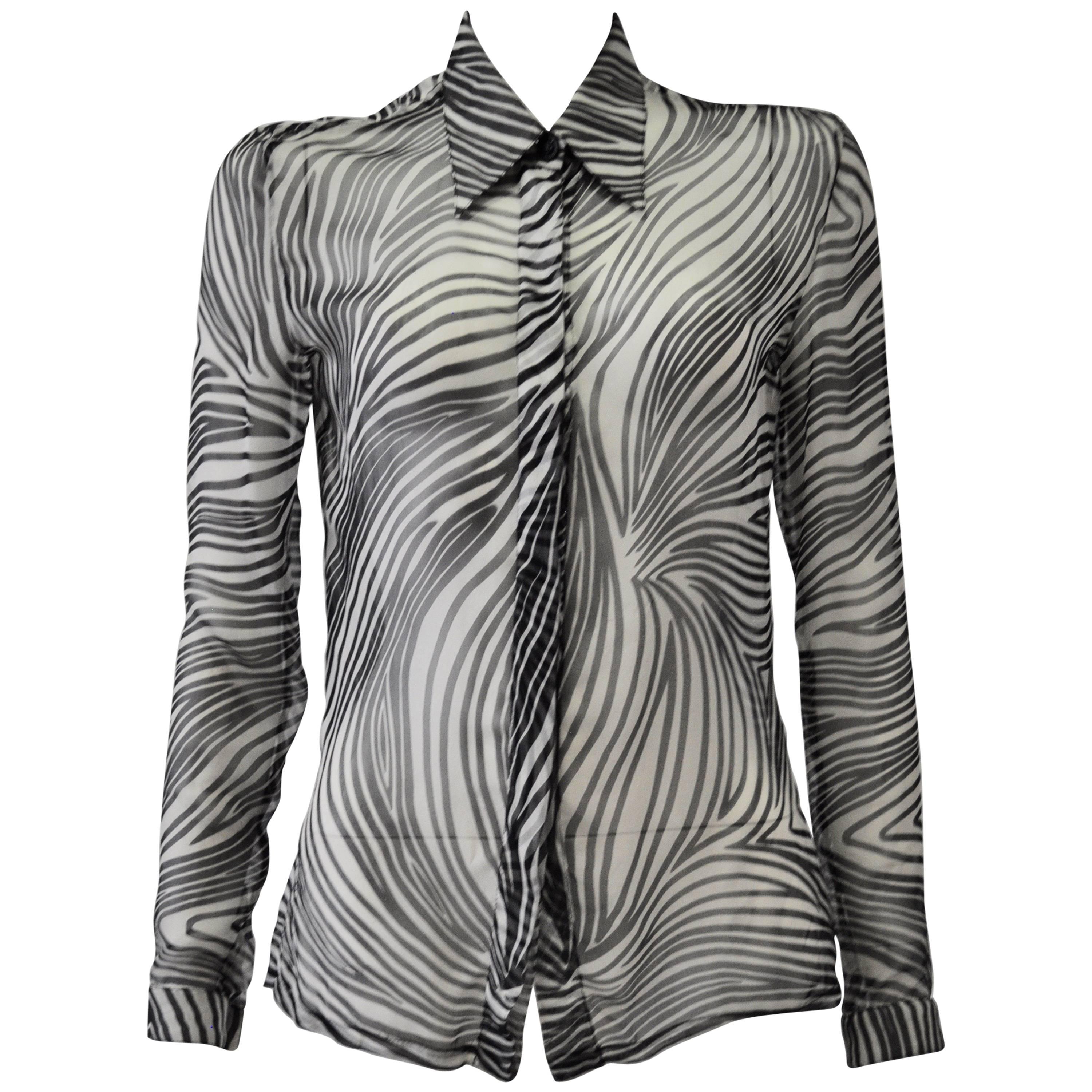 Gianni Versace Sheer Silk Zebra Print Shirt For Sale