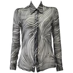 Gianni Versace Sheer Silk Zebra Print Shirt