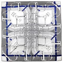 Hermès Grau/Blau Mors a Jouets 140cm Seiden-/Kaschmirschal, NEU
