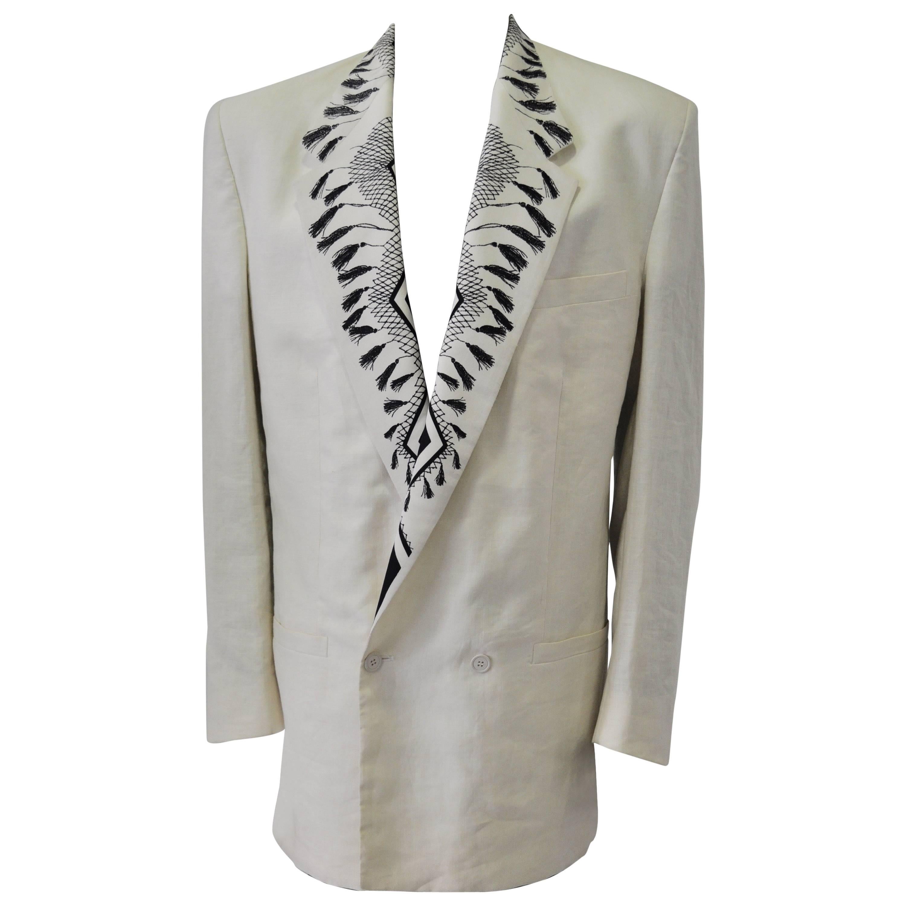 Extremely Rare Linen Tassel Print Lapel Mens Jacket For Sale