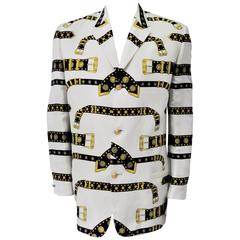 Iconic and Rare Gianni Versace Studded Belt Print Linen Men's Jacket