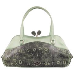 PRADA Mint Green Satin & Lizard Leather Mini Purse Handbag