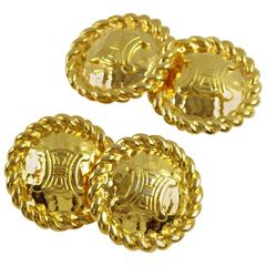 Vintage Celine Paris signed Cufflinks massive gilt metal brand logo 7