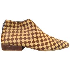LOUIS VUITTON Size 7 Beige & Brown Checkered Pony Hair Ankle Boots