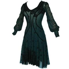 Jean Paul Gaultier Exquisite Black Sheer Mesh Cocktail Dress with Velvet Burnout 1