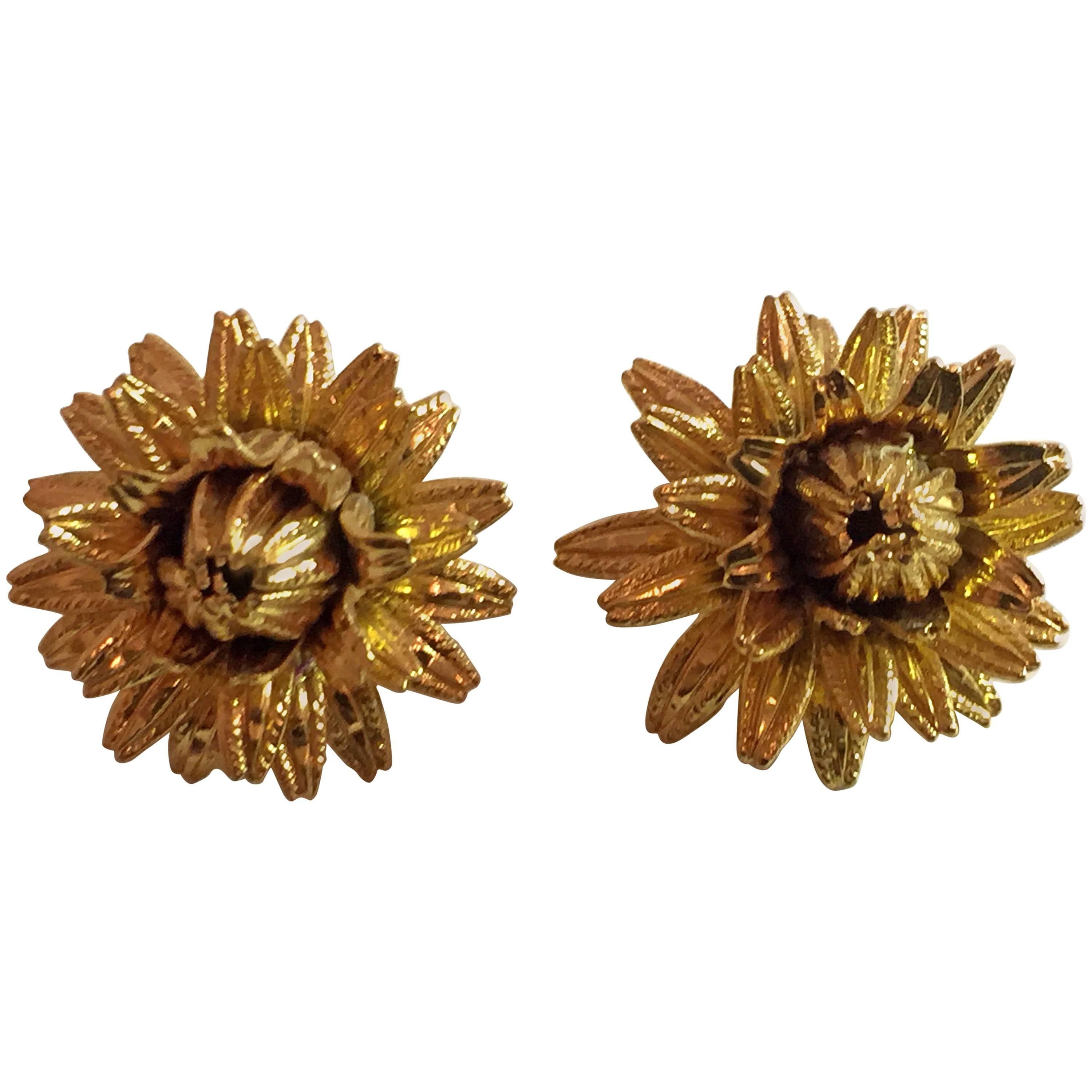 1970s MONET Ornate Flower Bud Lever Back Earrings For Sale