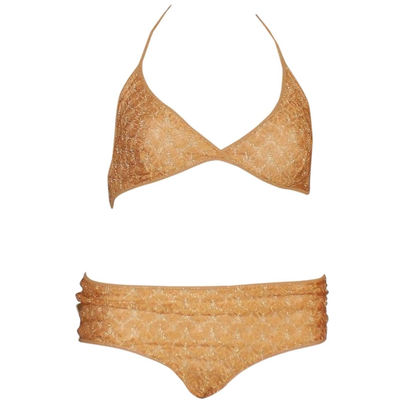Missoni Crochet Knit Golden Thread Lurex Bikini