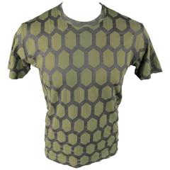 COMME des GARCONS Men's Size M Olive Hexagon Lattace Print T-shirt