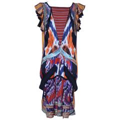 Balenciaga Nicolas Ghesquière Runway 2007 Silk Ikat Print Dress 36 3