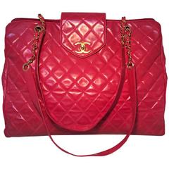 Chanel Red Quilted PVC Model Overnight Tote Travel Bag