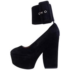 Celine Black Suede Platform Heels with Ankle Strap Size 37 (6.5)