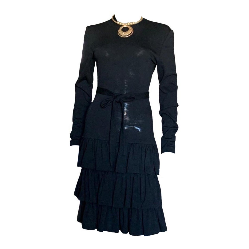 Vintage Patrick Kelly Paris - Vestito con volant in jersey nero taglia 4/6 in vendita