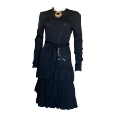 Vintage Patrick Kelly Paris Black Jersey Tiered Ruffle Dress Size 4/6