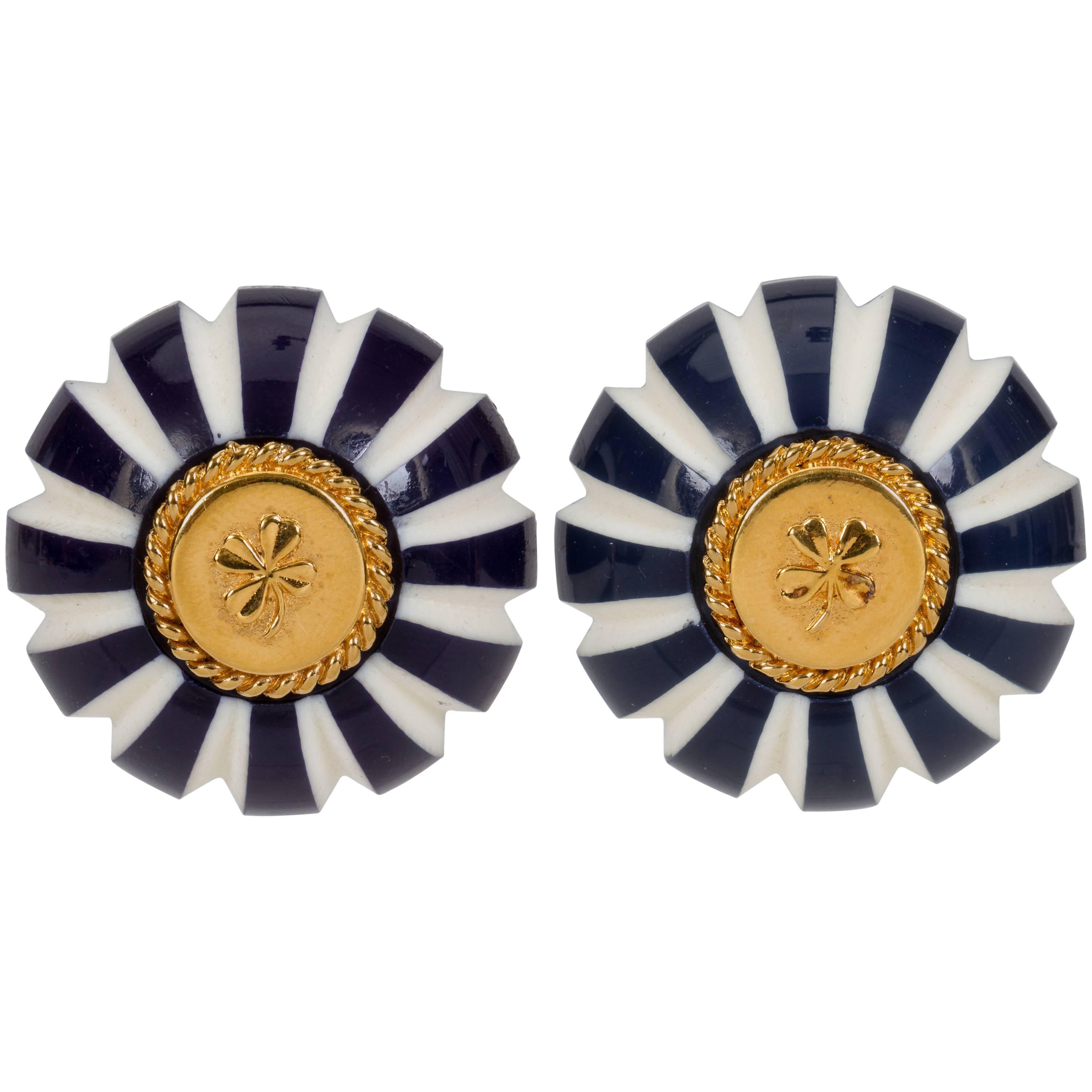 Chanel 70's Blue & White Striped Earrings