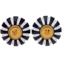 Chanel 70's Blue & White Striped Earrings