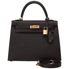 Hermes Black Epsom Sellier Kelly 25cm Gold Hardware