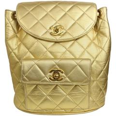 Vintage Chanel Gold Lambskin Backpack Bag
