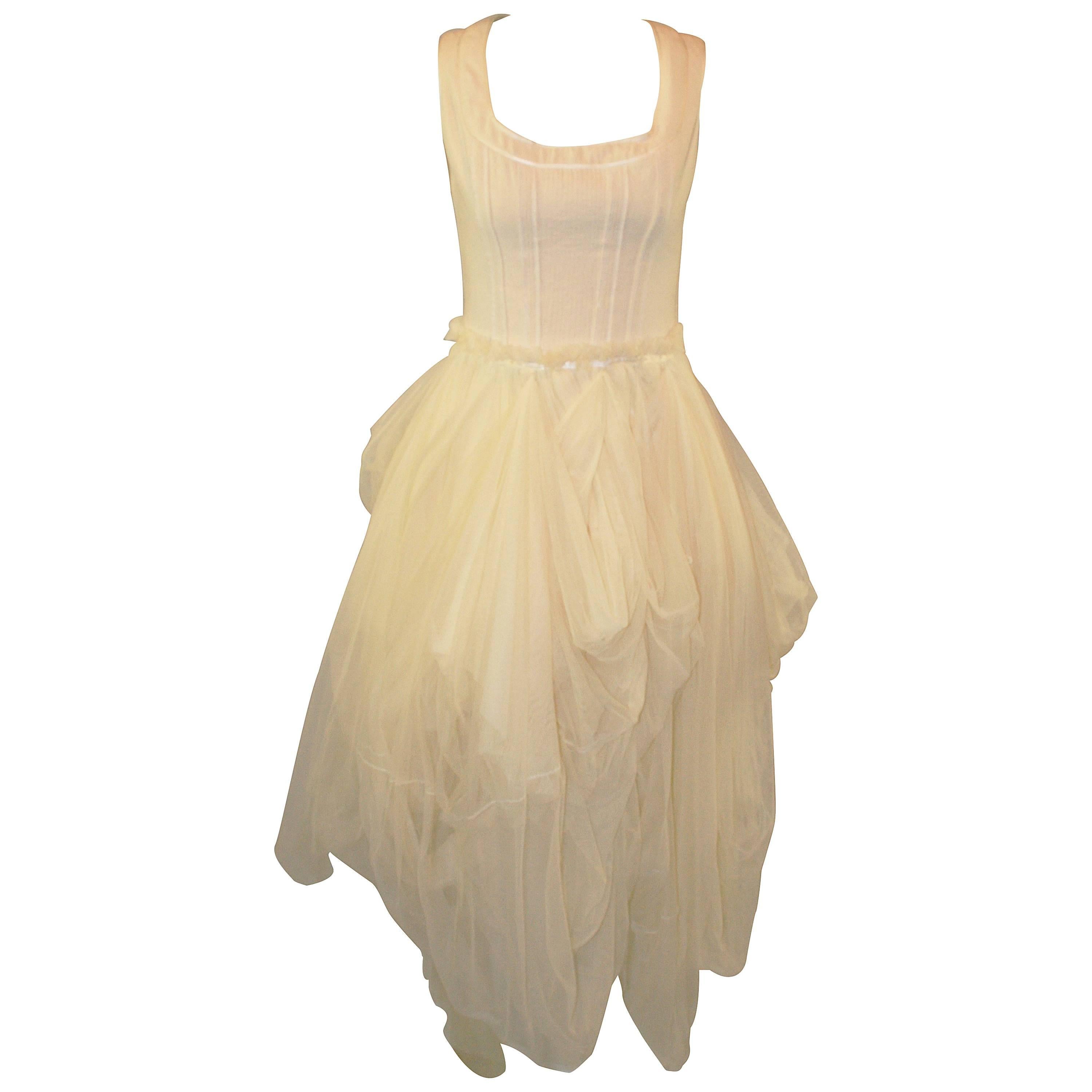 S/S 1994 Dolce & Gabbana Runway Ivory Grunge Ballerina Tulle Gown Dress