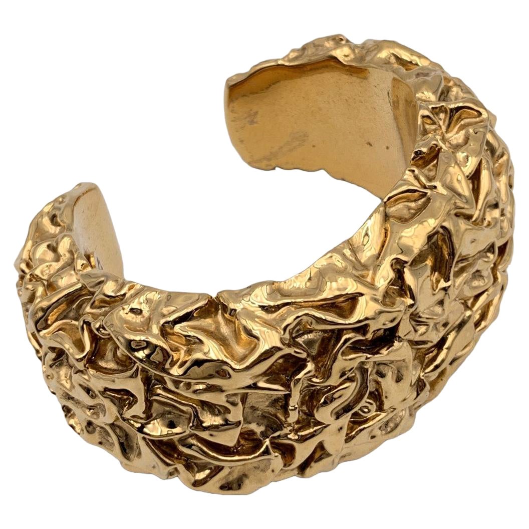 Chanel by Maison Desrues Vintage Gold Metal Cuff Manchette Bracelet