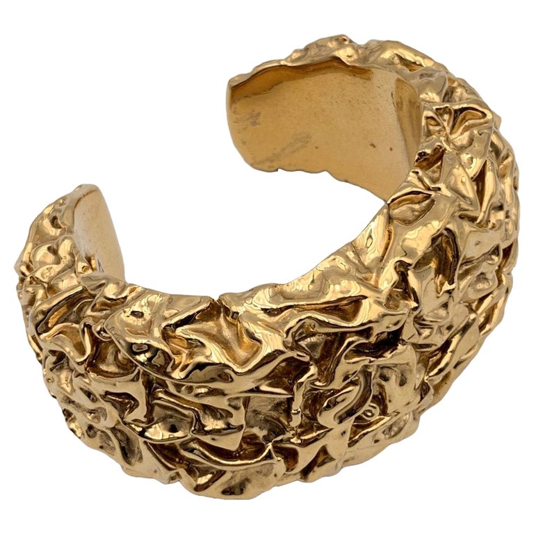Chanel by Maison Desrues Vintage Gold Metal Cuff Manchette Bracelet For  Sale at 1stDibs | bracelet manchette vintage
