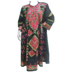 Embroidered Cotton Ethnic Trapeze Dress ca 1980s