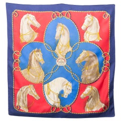Hermes Blue and Red Brides Legeres by F Heron Silk Scarf