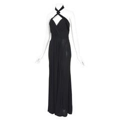 Thierry Mugler Vintage H/W 1998 drapiertes schwarzes Neckholderkleid mit Samtbesatz