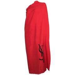Vintage Yves Saint Laurent Red Large Silk Scarf.