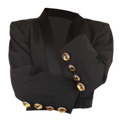 Yves Saint Laurent  wool and satin open cropped smoking tuxedo jacket, c.1980
