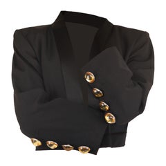 Used Yves Saint Laurent  wool and satin open cropped smoking tuxedo jacket, c.1980 