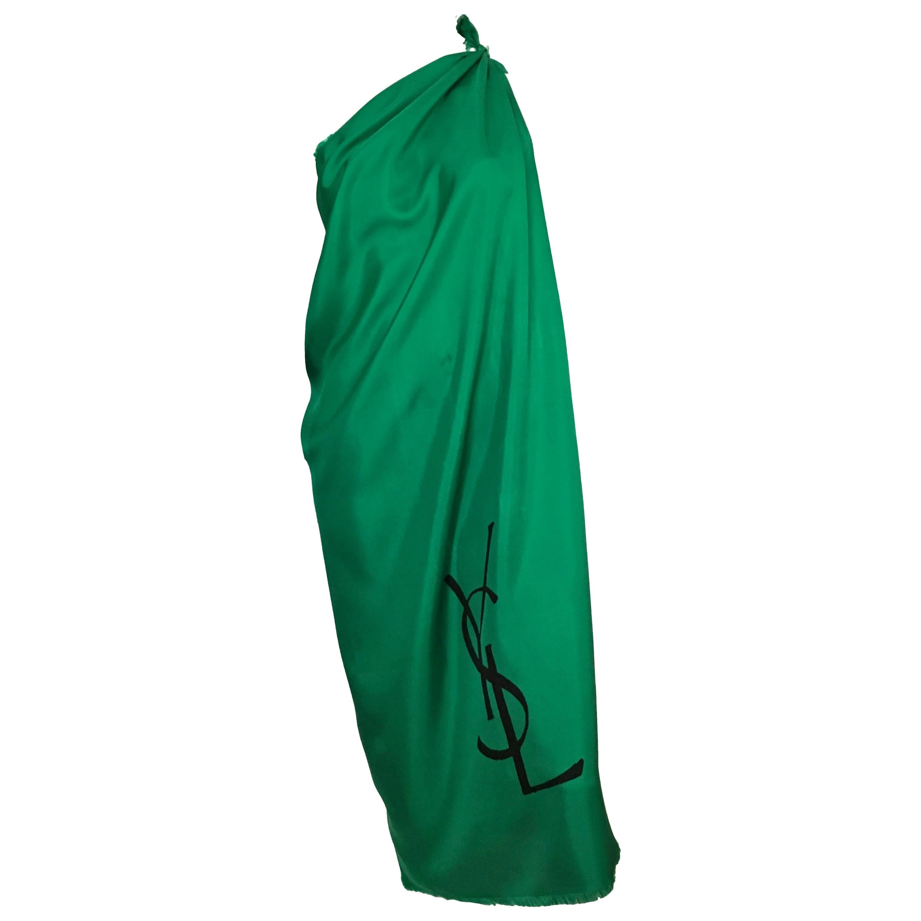 Yves Saint Laurent Emerald Green Silk Large Scarf.