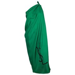 Vintage Yves Saint Laurent Emerald Green Silk Large Scarf.
