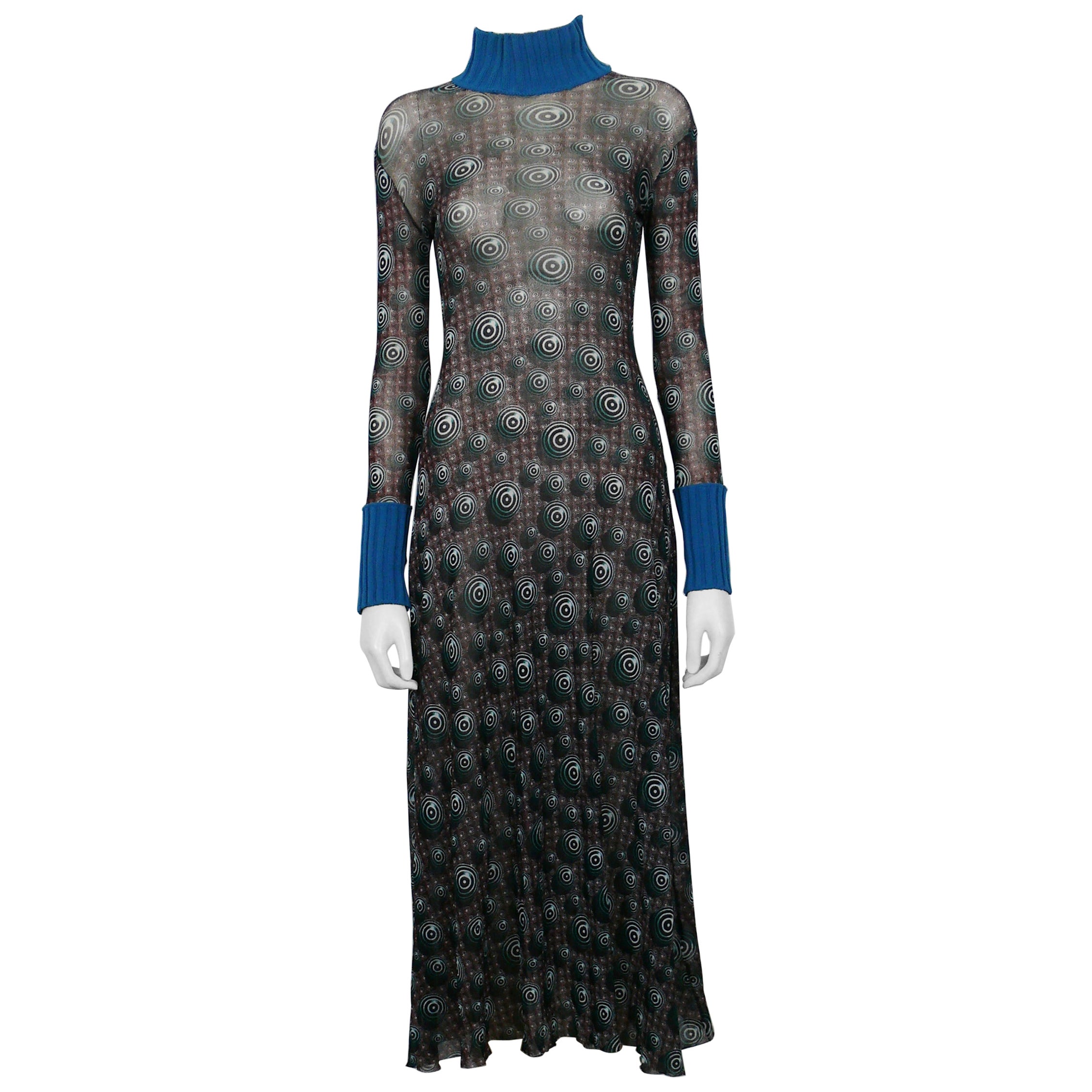 Jean Paul Gaultier Vintage Op Art Sheer Mesh Dress Size M For Sale
