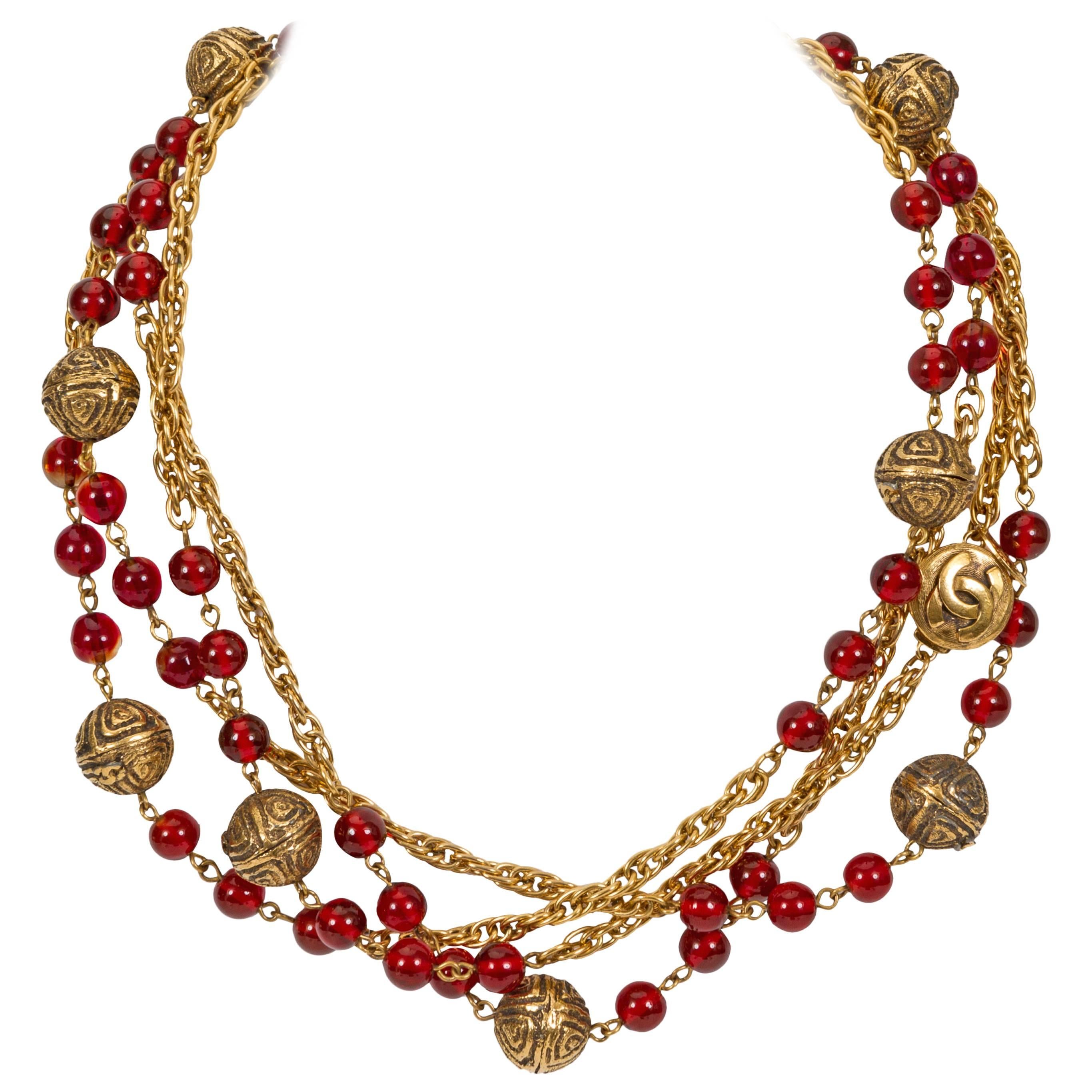 1980's Chanel Red Gripoix Necklace