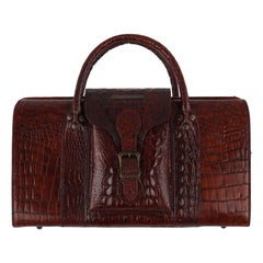 ALEXANDER McQUEEN c.2003 Brown Leather Crocodile Embossed Buckle Box Handbag