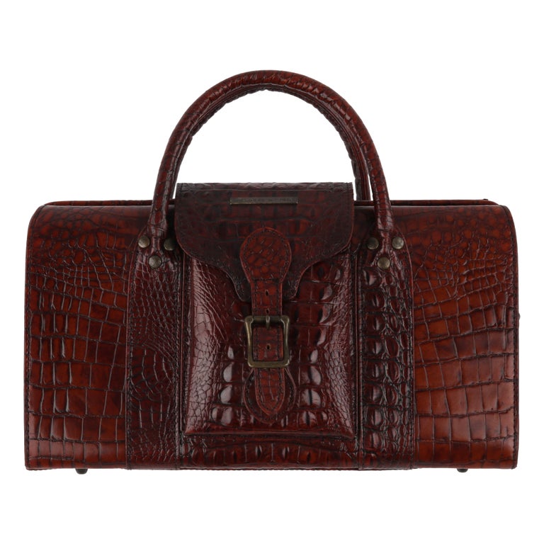 ALEXANDER McQUEEN c.2003 Brown Leather Crocodile Embossed Buckle 
