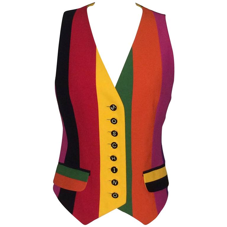 Moschino Couture 1990s Typewriter Logo Button Stripe Multicolor Vest  Waistcoat at 1stDibs | moschino vest, moschino striped vest
