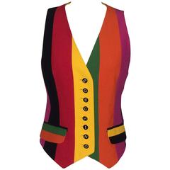 Moschino Couture 1990s Typewriter Logo Button Stripe Multicolor Vest Waistcoat