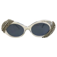 Retro Mercura NYC Rihanna Clear + Rhinestone Jackie O 60s Style Sunglasses