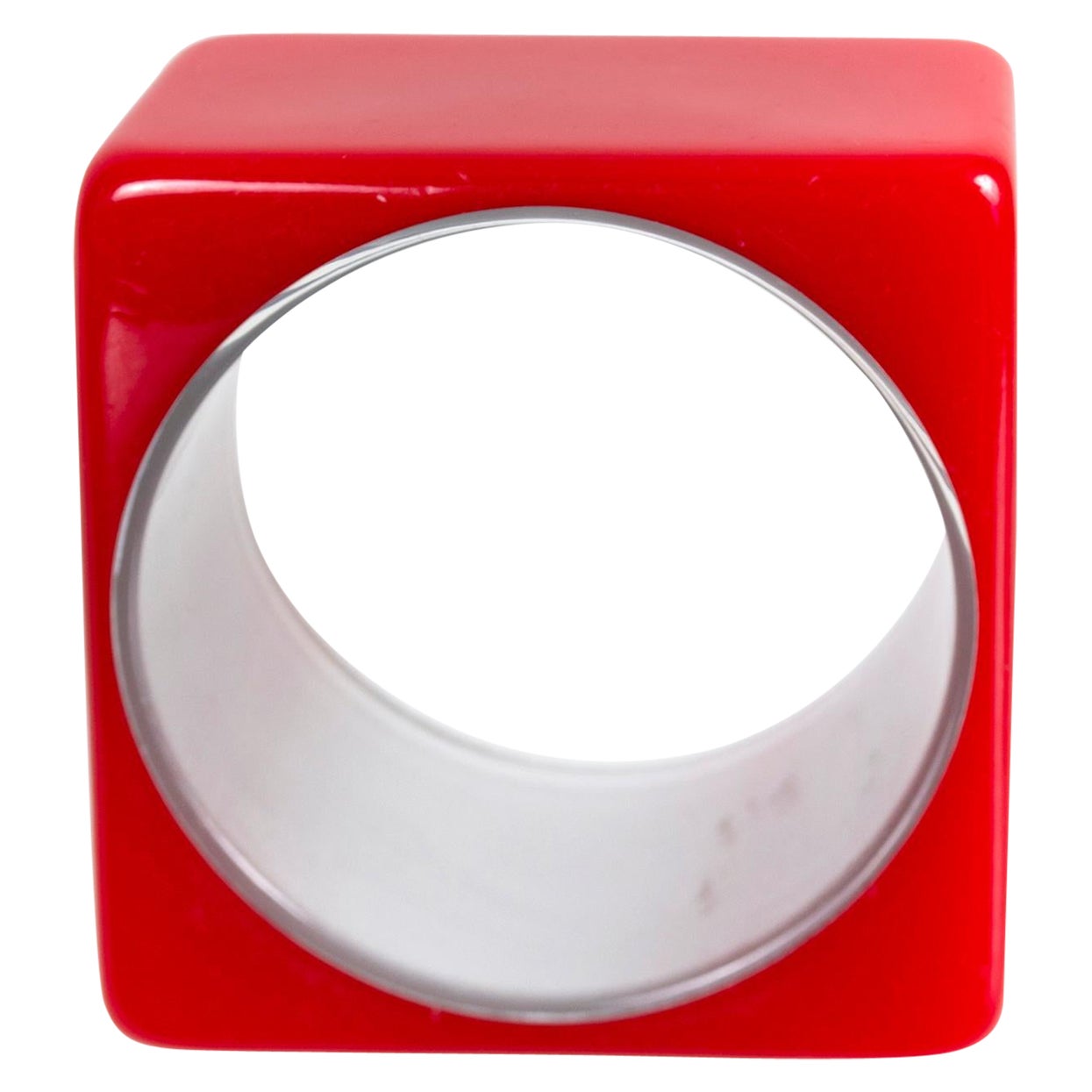 Mod Wide Fire Engine Red Geometric Square Lucite Bangle Bracelet, 1960s