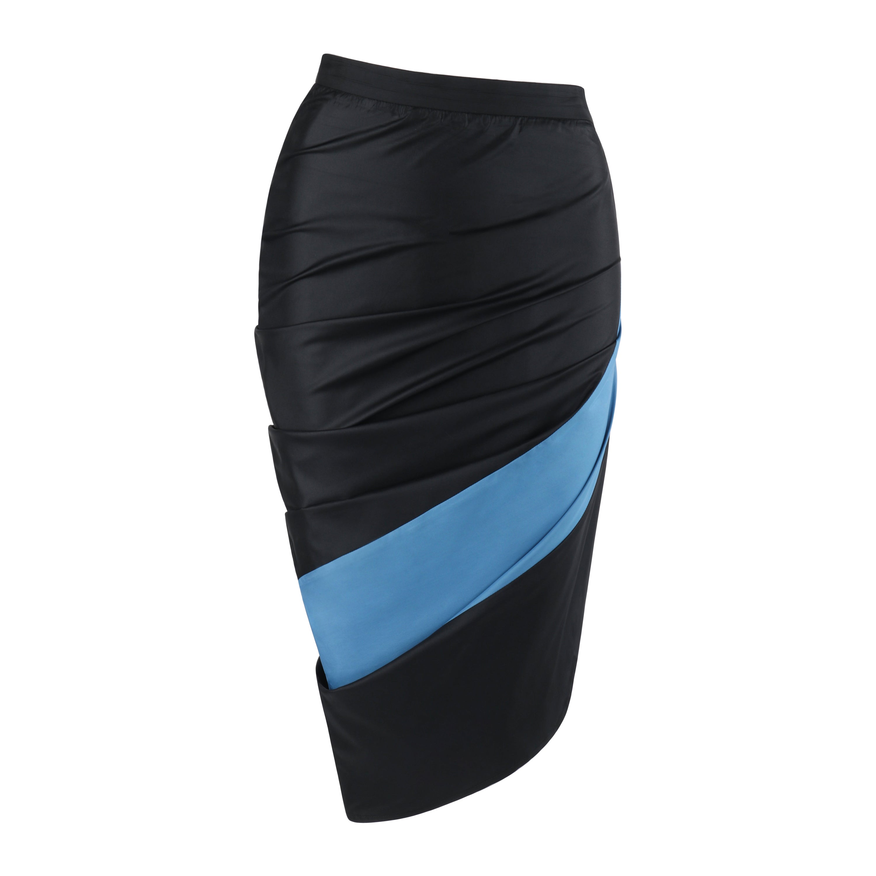 ALEXANDER McQUEEN A/W 1997 Color Blocked Asymmetrical Ruched Pencil Skirt For Sale