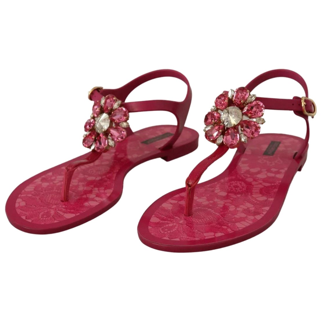 Dolce and Gabbana Beachwear red rubber floral sandals flips flops shoes For  Sale at 1stDibs