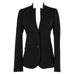 Schwarzer einreihiger Blazer aus Wolle mit Lederkragen von Gucci
