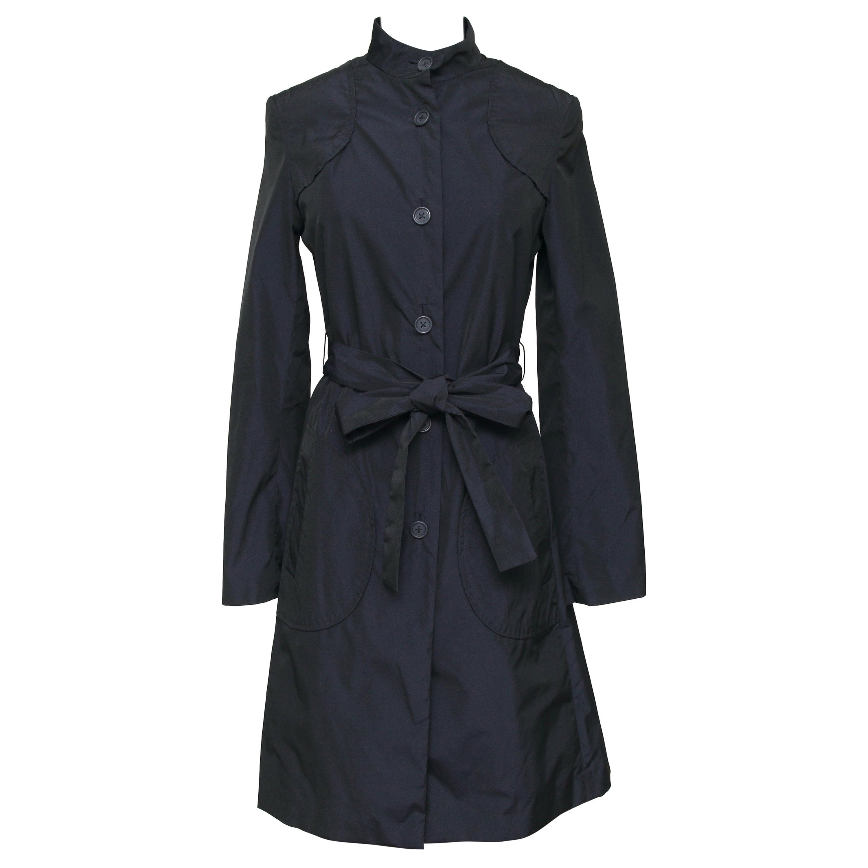 STELLA MCCARTNEY Trench Coat Navy Blue Buttons Mid-Length Belt Clothing Sz 38 For Sale