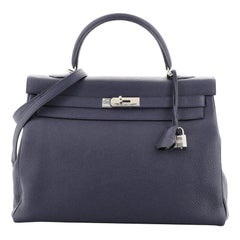 Hermes Kelly Handbag Bleu Nuit Togo with Palladium Hardware 35