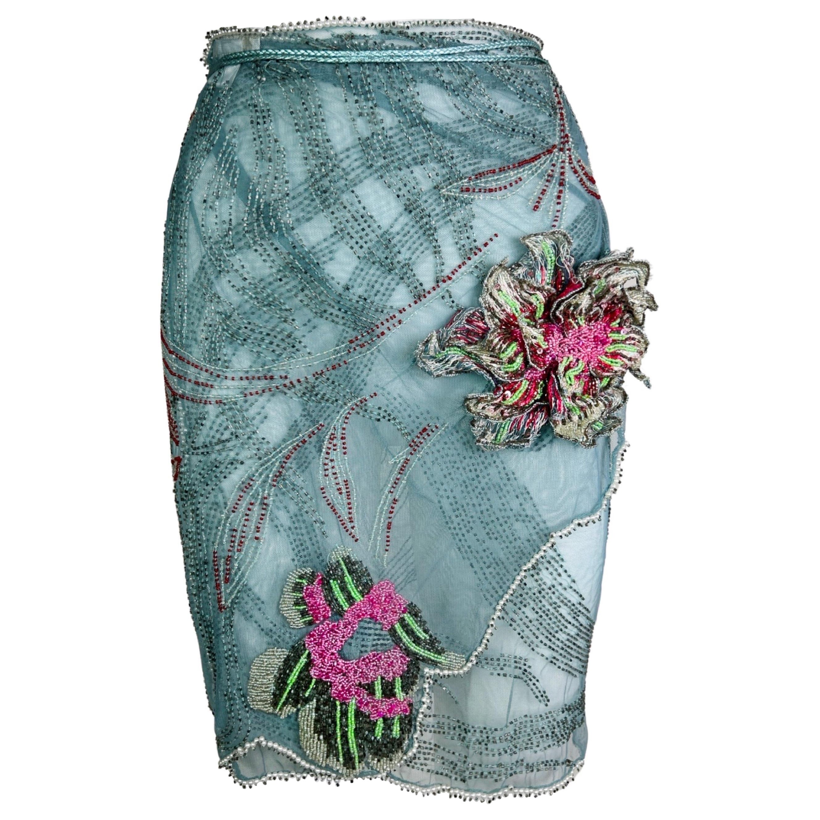 Roberto Cavalli Spring 2000 Beaded Wrap-Up Skirt