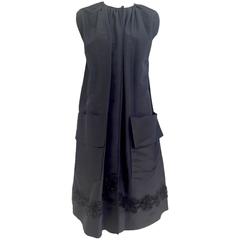 Rare 1950s GALANOS black silk cape with large pockets
