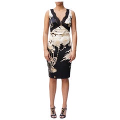 1990S ROBERTO CAVALLI Floral Print Black Lace Charm Dress